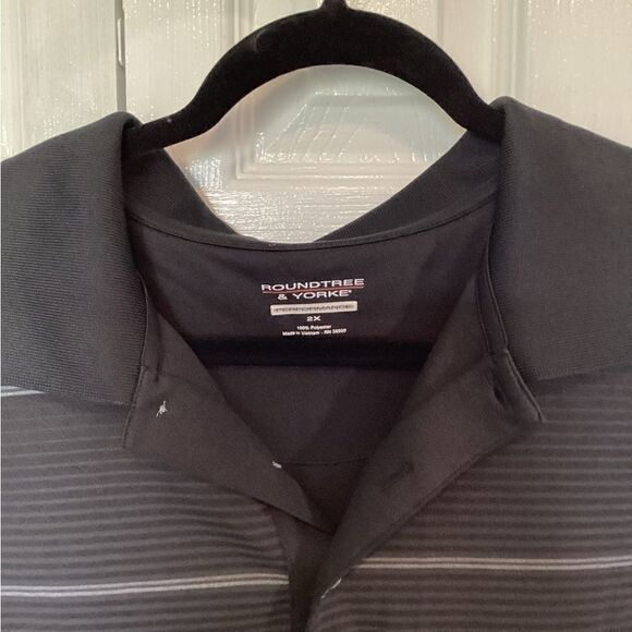 Roundtree & Yorke - Big & Tall Men’s Performance Blk/Gray Stripe Polo -2X - Picture 2 of 4